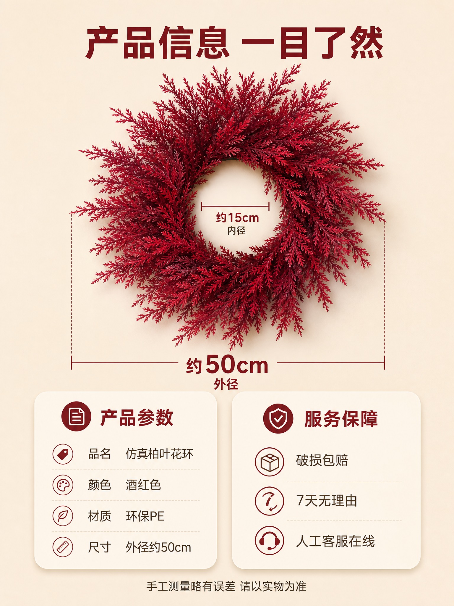 [商品] 使用【图1】酒红色仿真柏叶花环；保留完整圆形结构、酒… - 图片创意预览