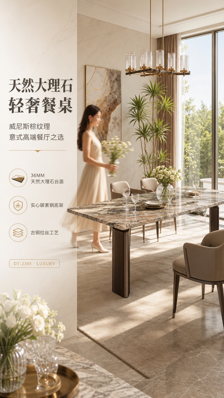 [商品] 使用【图1】DT-2305威尼斯棕天然大理石餐桌；保… - 图片创意预览