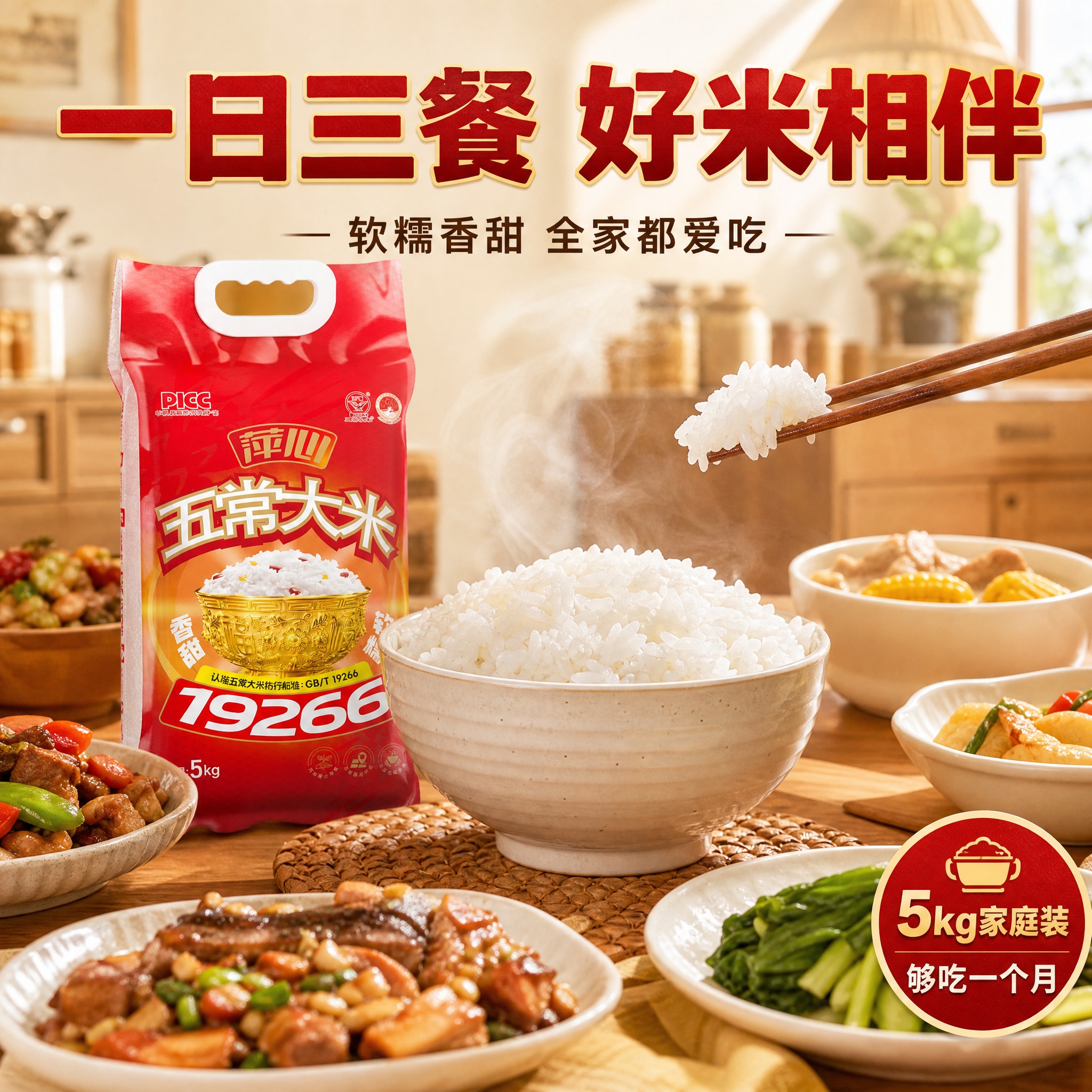 [主图-4] 五常大米家庭食用场景图，营造一日三餐的生活氛围感… - 图片创意预览
