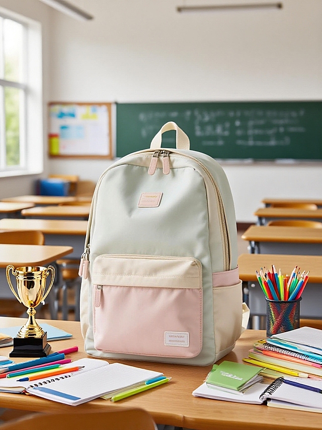 清新扁平风书包，现代简约设计，舒适手账元素，营造轻松学习氛围。