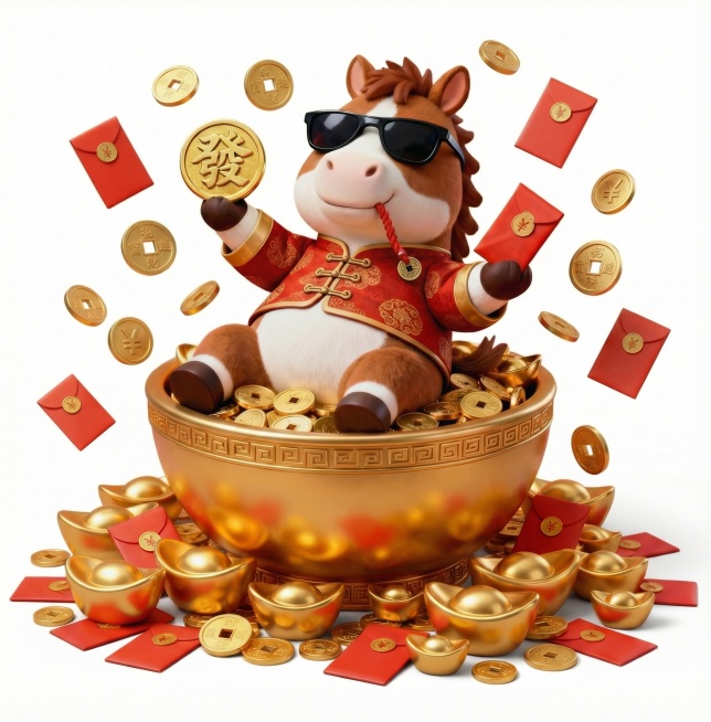 小马的周围飘一些钱币和红包预览效果