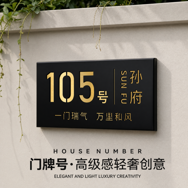 将门牌号招牌的背景墙面更换成更自然干净的墙面，保持门牌号和文字内容不变，整体效果真实自然预览效果