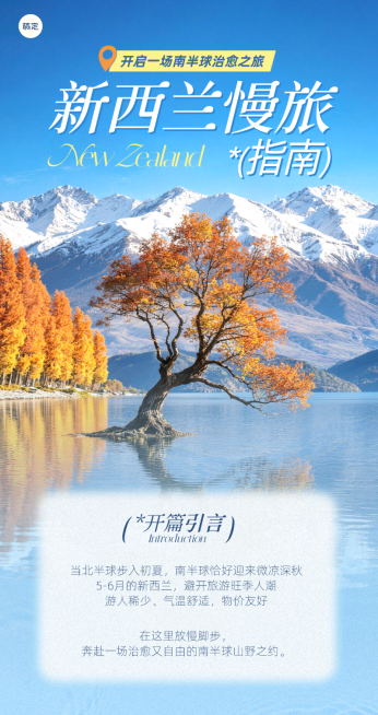 初夏旅行新西兰出境游度假清新蓝色系实景风竖版海报预览效果