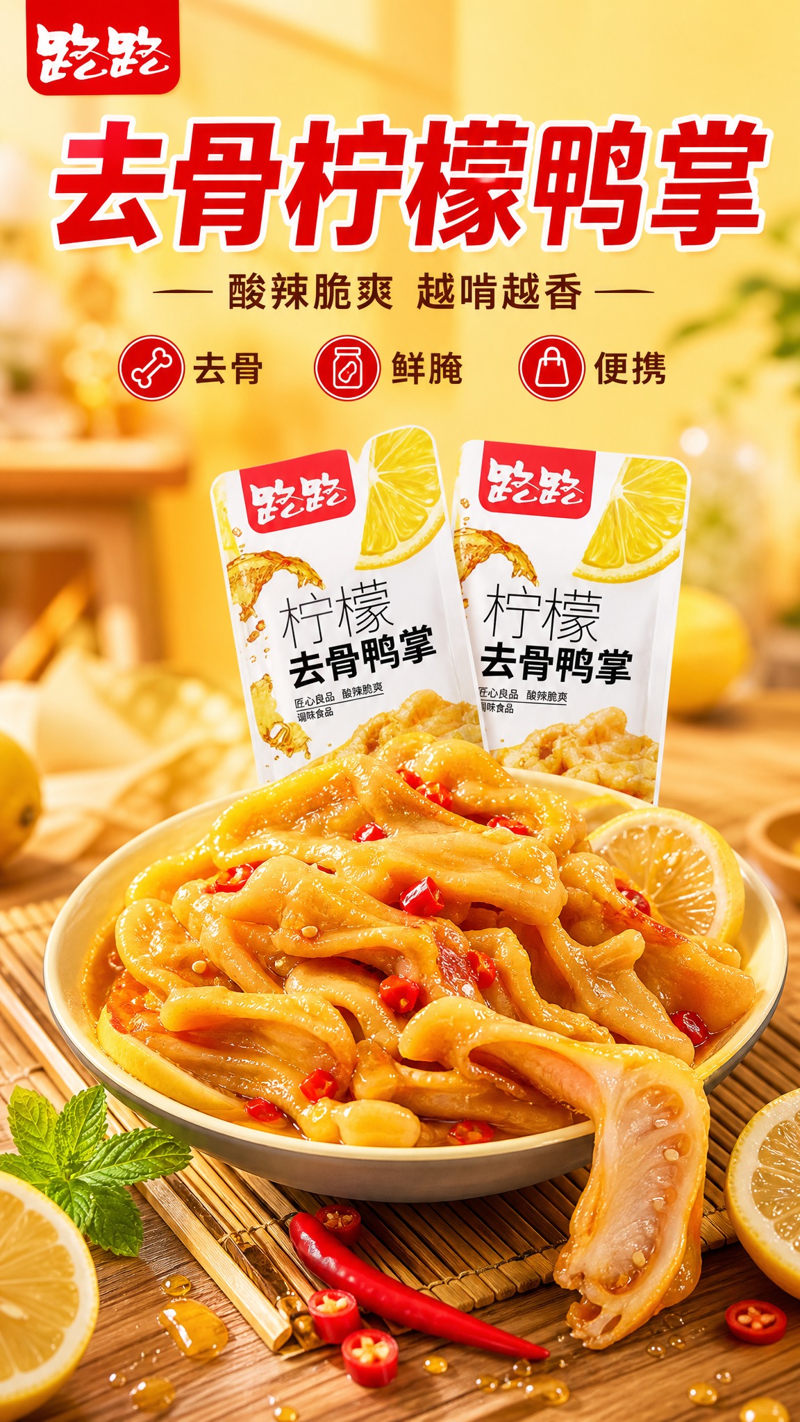 [详情-1] 主题：头图海报 路路去骨柠檬鸭掌 食欲氛围开场。… - 图片创意预览