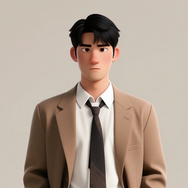 迪士尼风格，3D角色，一名年轻中国老师，职场证件照，纯色背景