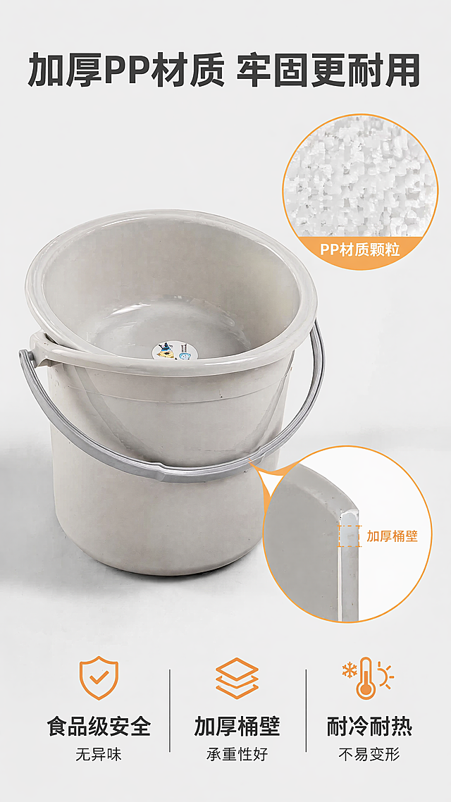 「图片1」，生成详情页，商品名称为开学季加厚塑料水桶学生住宿洗衣洗澡多功能装水桶家用手提储水桶，适配拼多多平台，单图比例为9:16，需求屏数为8张。