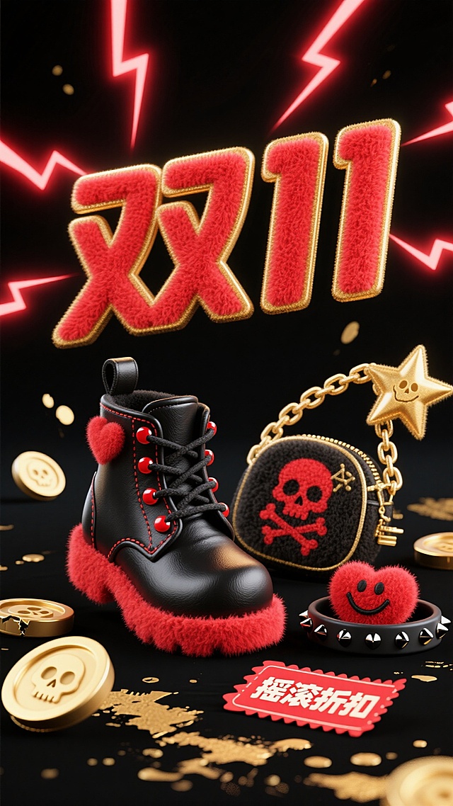 红黑系靴子搭配骷髅，个性海报双1111