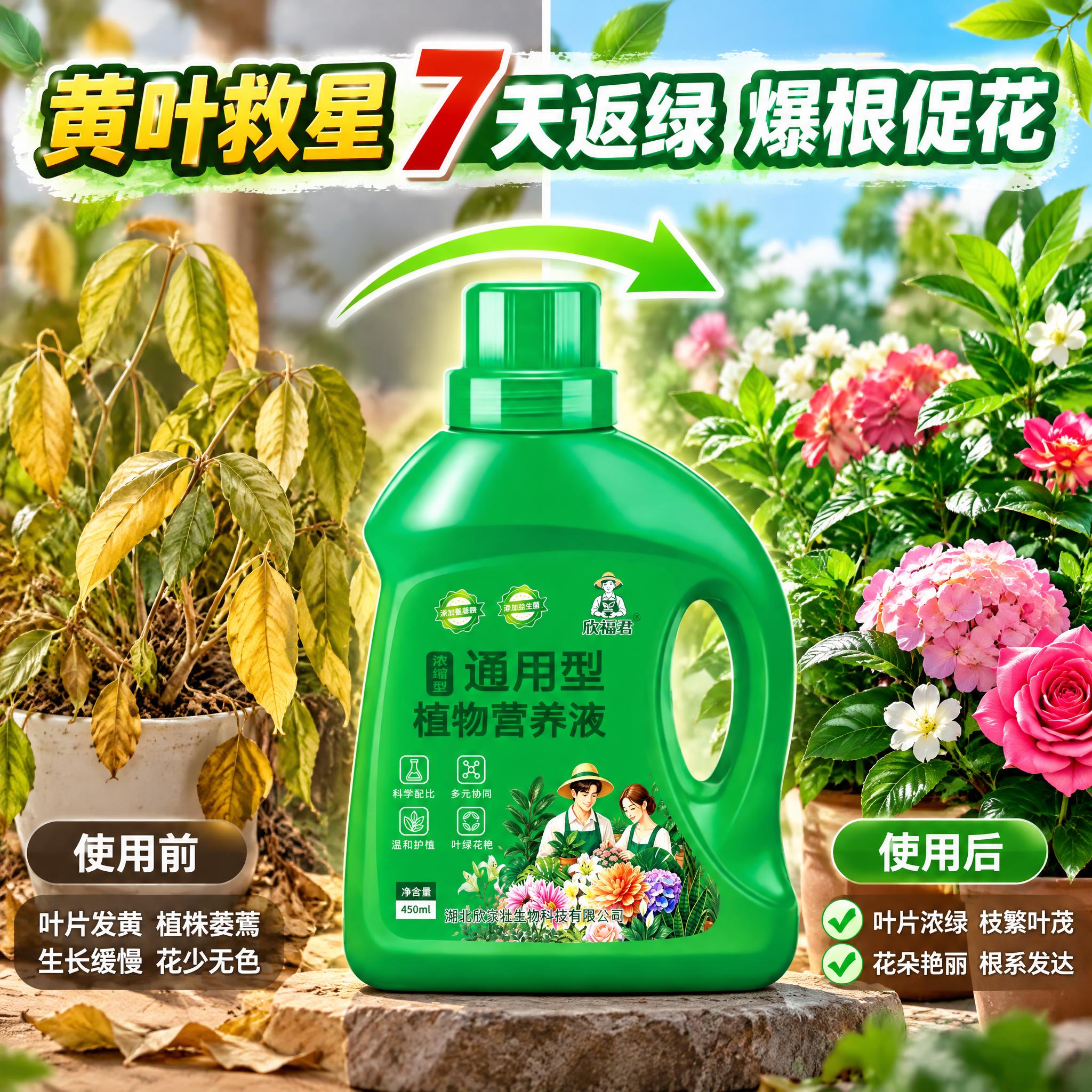 淘宝天猫电商主图，1:1正方形，通用型植物营养液功效主图，画面… - 图片创意预览