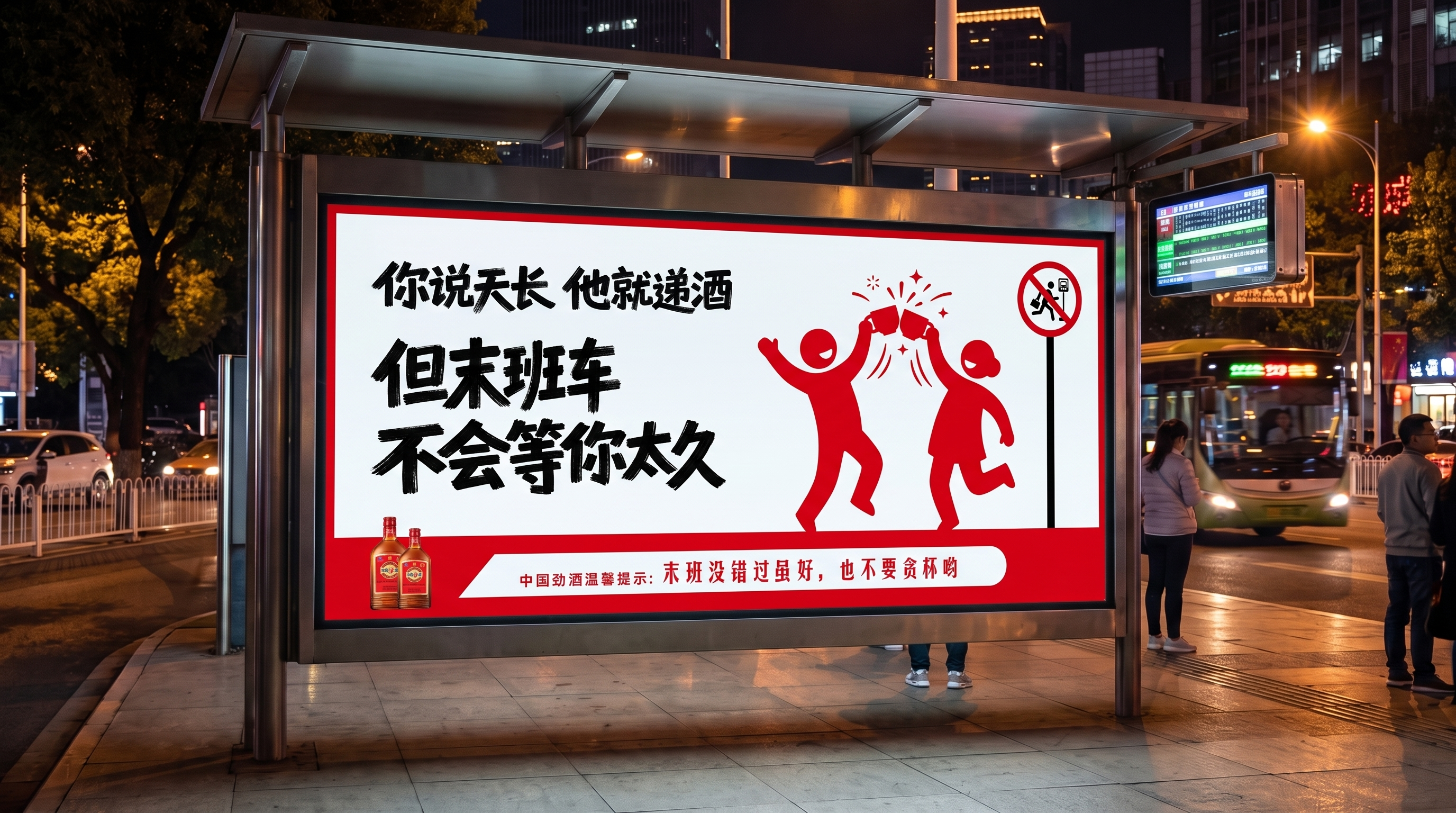 将图1公交站广告牌上的广告画面替换为图2所示的广告画面，画面完… - 图片创意预览