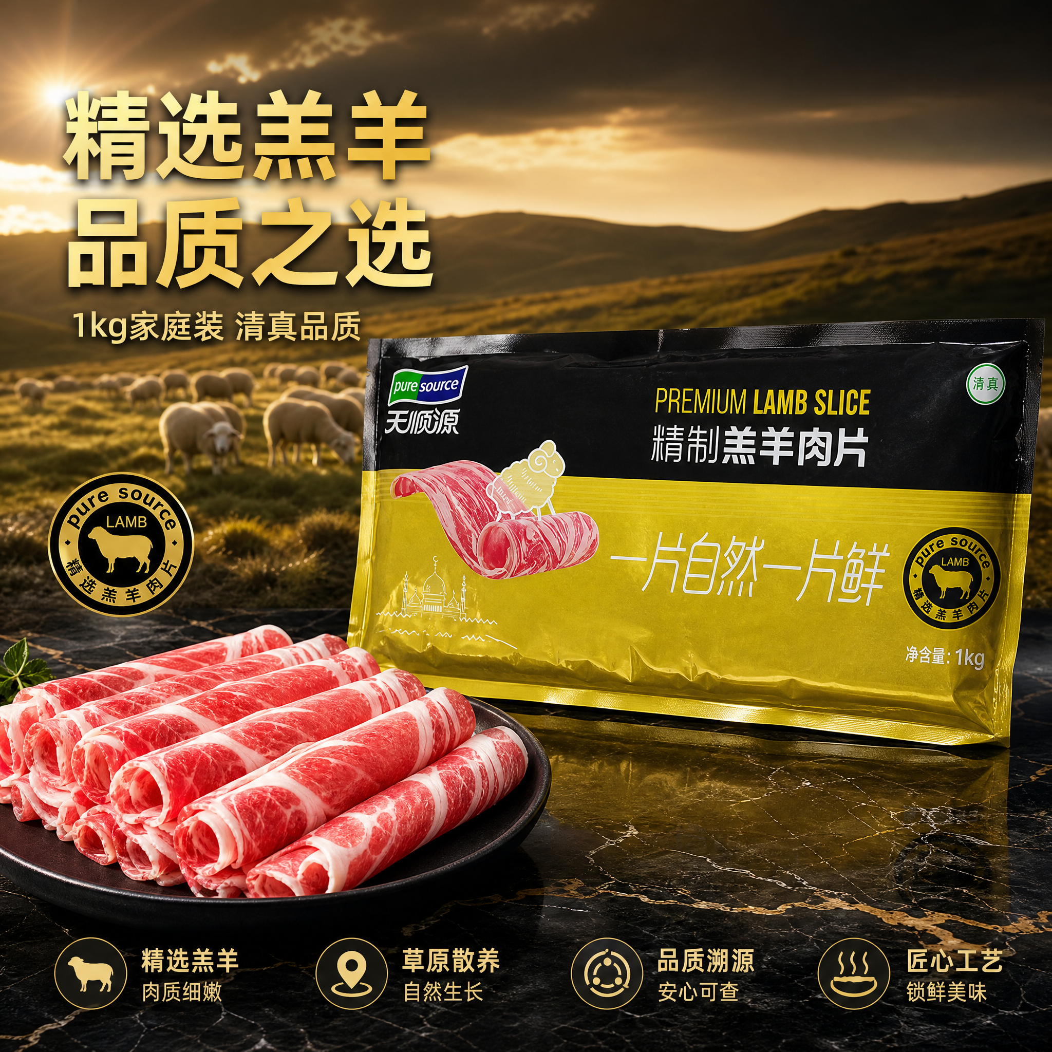 [主图-3] 天顺源精制羔羊肉片 品质溯源与工艺展示，突出清真… - 图片创意预览