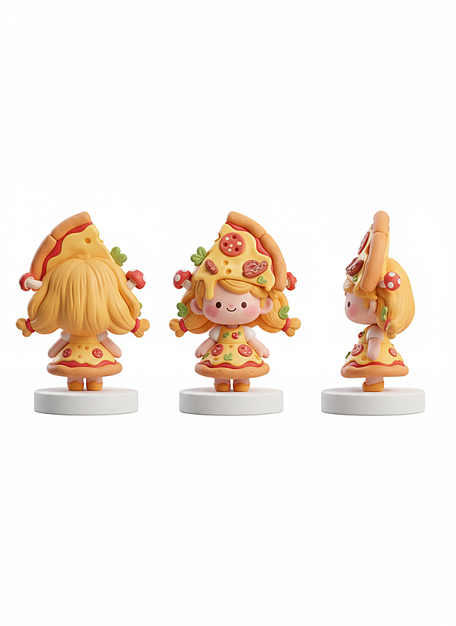 根据图片，输出正面/背面/侧面三视图，纯色背景