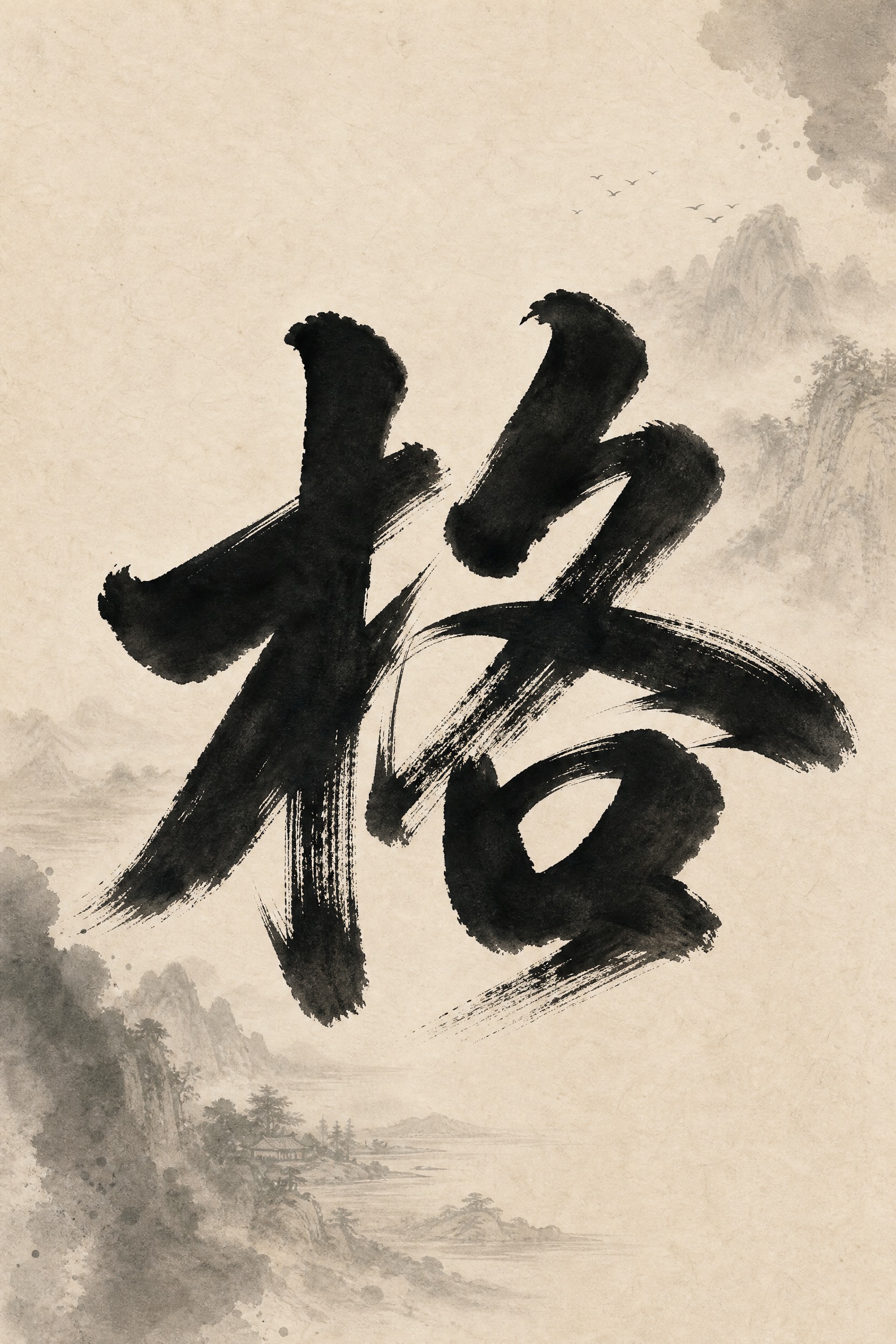大气书法风单字海报，A4竖版，画面中央一个巨大的毛笔书法字「格… - 图片创意预览