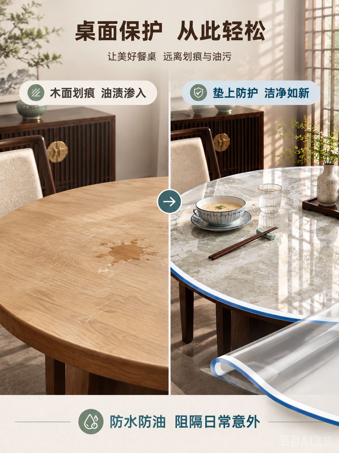 [商品] 使用【图1】产品图=透明PVC软玻璃桌垫（蓝白双层包… - 图片创意预览