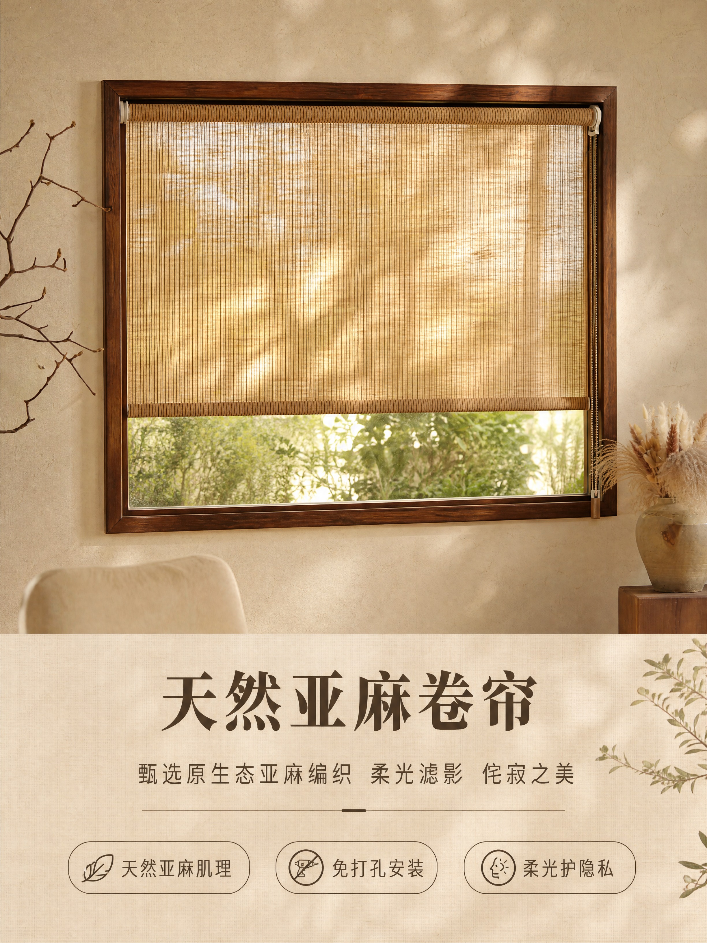 [商品] 使用【图2】【图5】亚麻卷帘窗帘；保留亚麻编织肌理、… - 图片创意预览