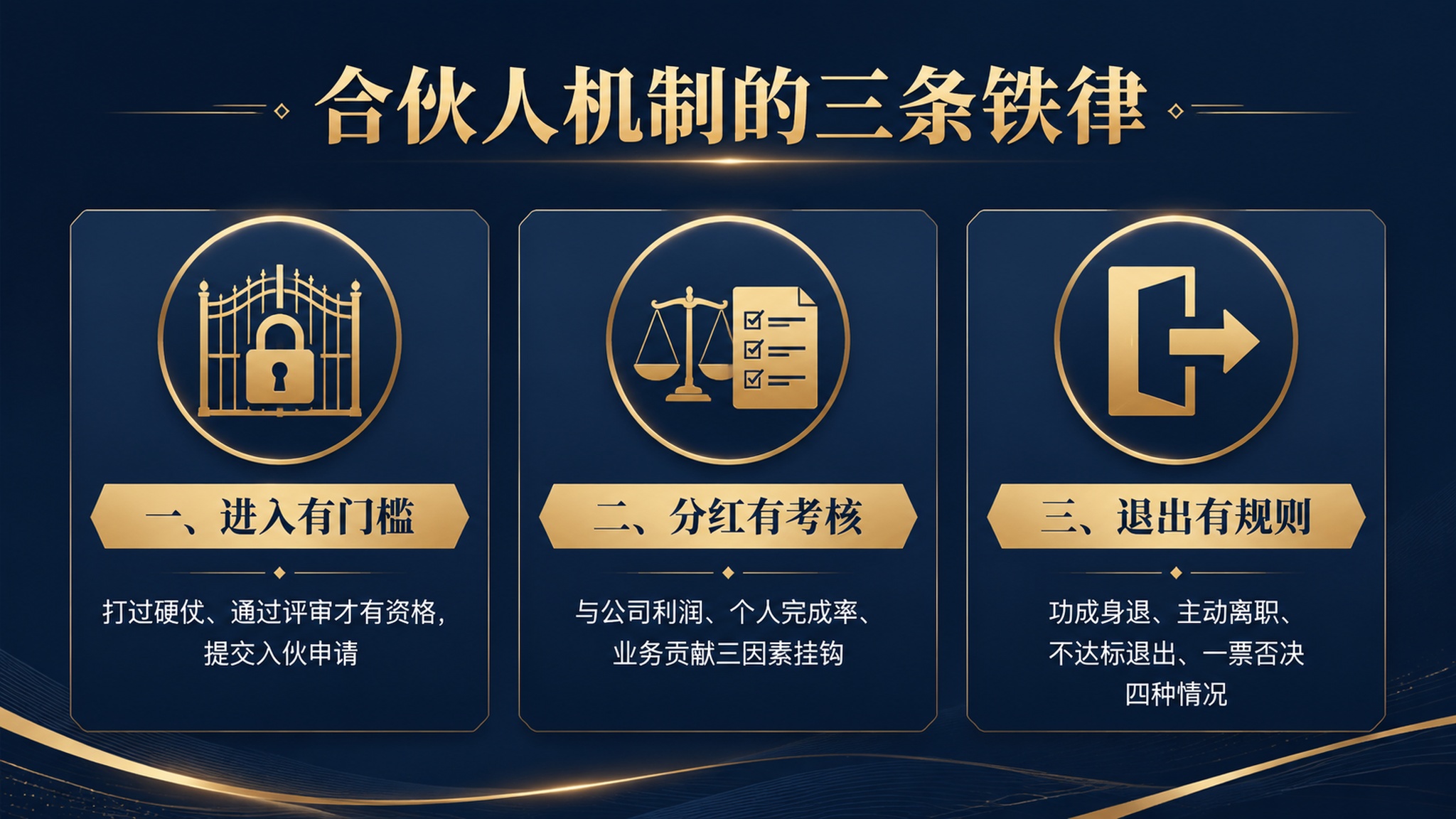 微信公众号文章插图，主题为「合伙人机制的三条铁律」，商务专业风… - 图片创意预览