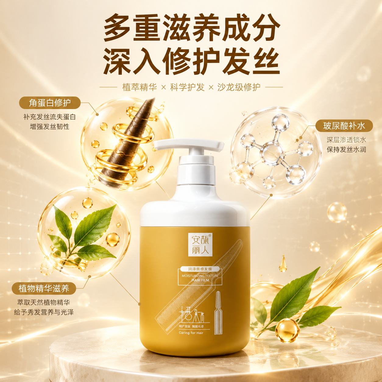 [主图-2] 核心功效成分解析，展示发膜的滋养成分和修护原理，… - 图片创意预览