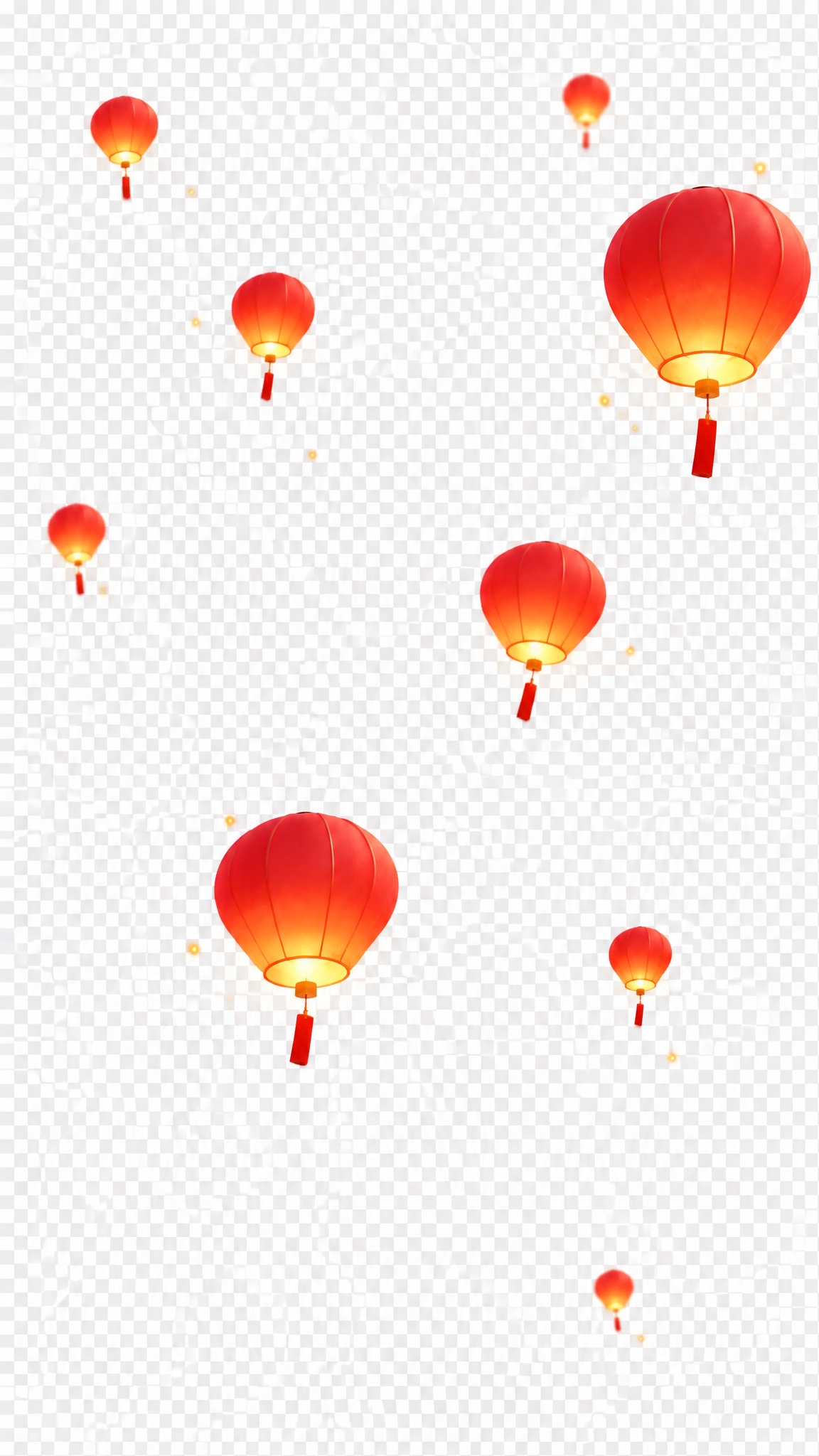 将图片中远处天空的孔明灯和小灯笼完整抠出，包括左上方飘着的几个… - 图片创意预览
