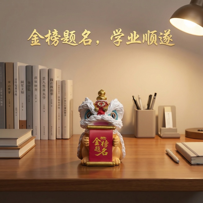 只保留小狮子主体，其他都换掉，换成书桌背景，增加卖点预览效果