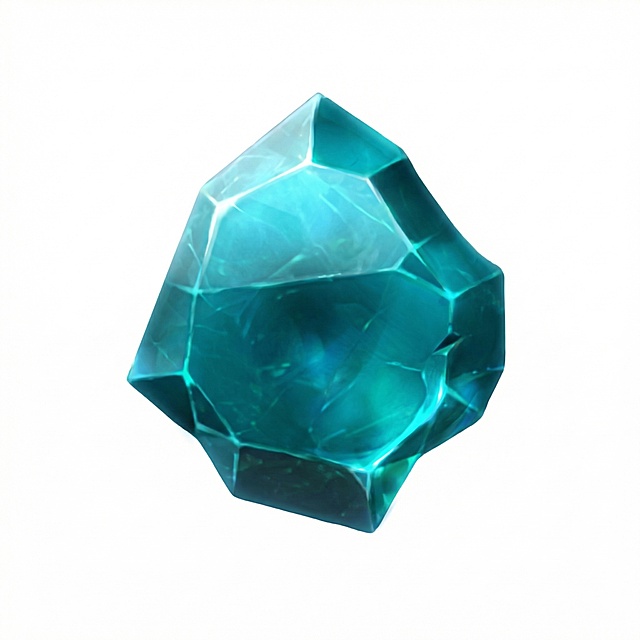 保持原有的青蓝色不规则宝石绘画风格不变，去掉宝石中间的浅色螺旋符号，让中间区域更平滑，提升宝石整体晶莹剔透的质感，打造出远古神秘宝石的效果