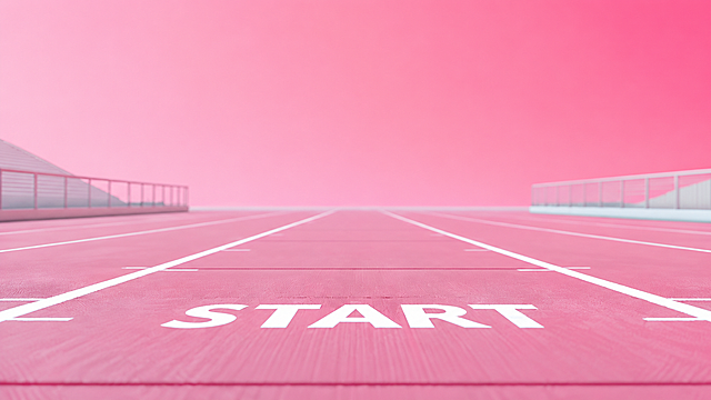 将粉色跑道调整为横屏构图，保留原有START文字和粉色渐变风格