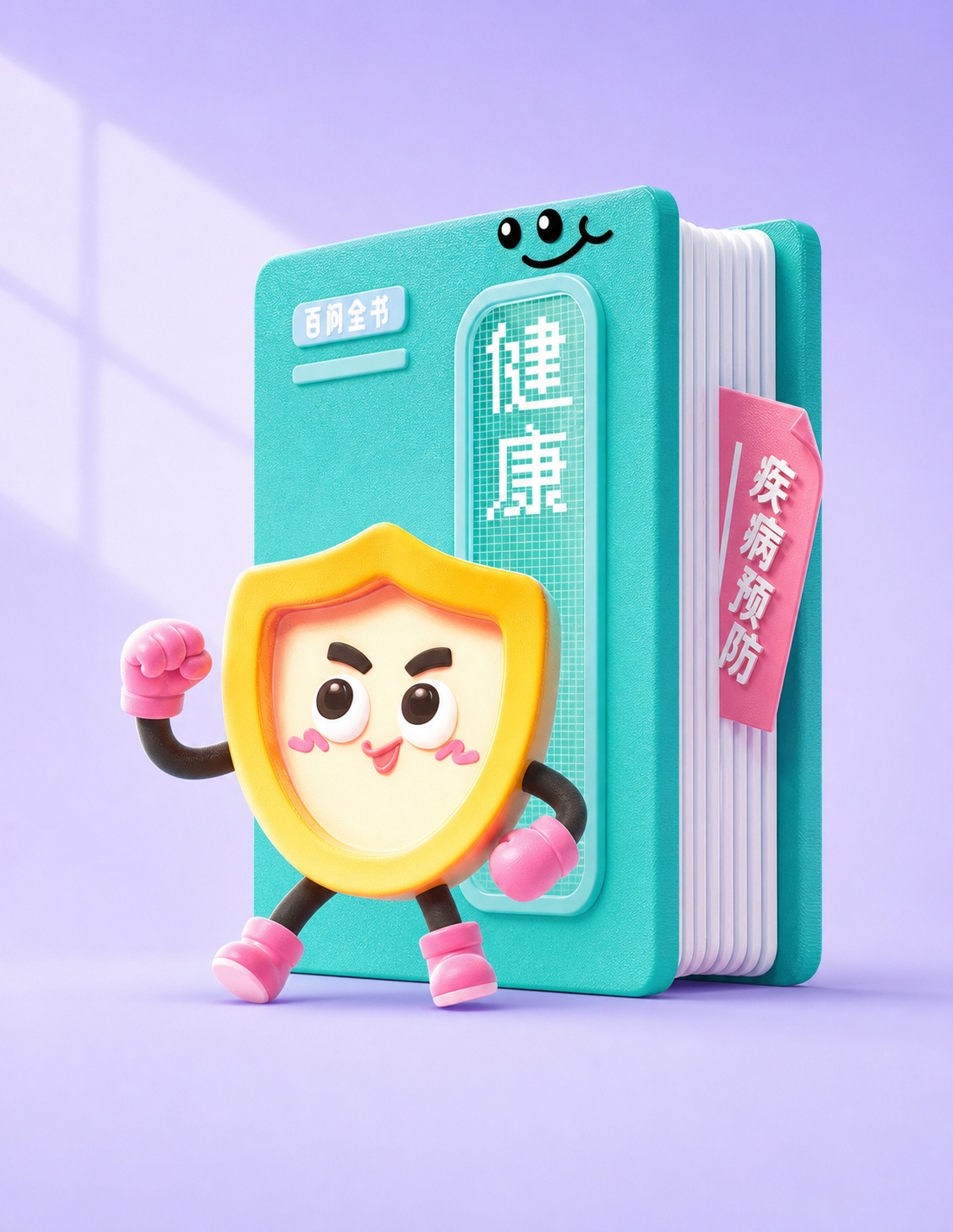 参考图中的3D卡通风格，画面只保留书籍和盾牌小人两个主体，移除… - 图片创意预览
