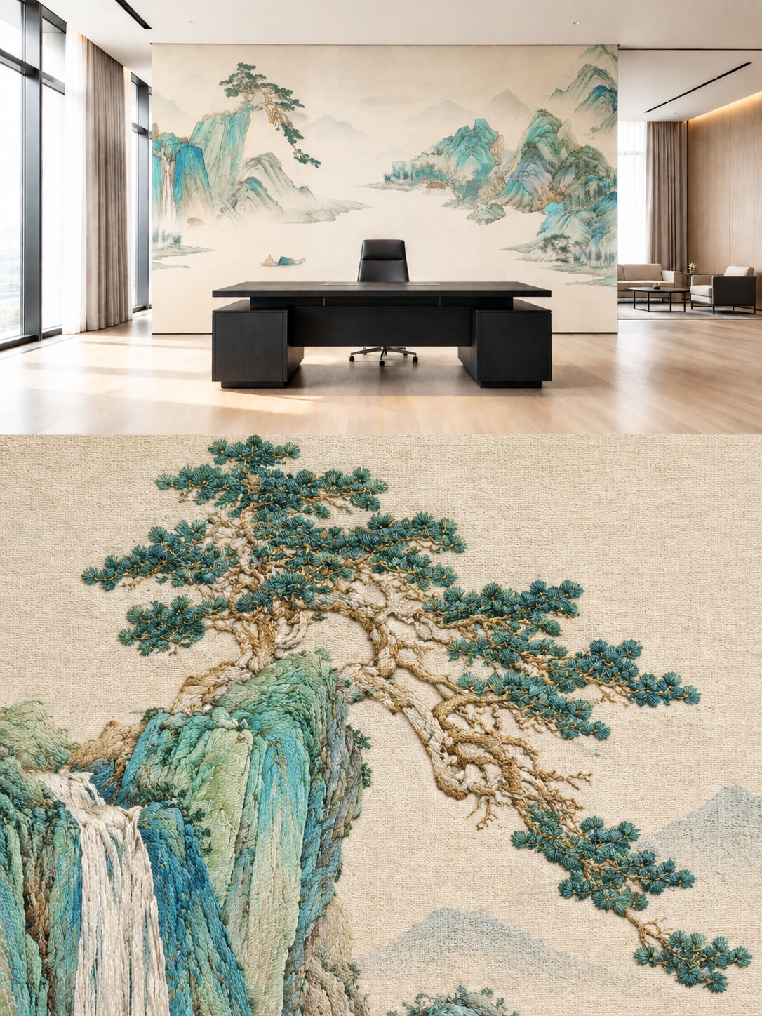 将场景图制作成竖版3:4合成图：上半部分完整保留原场景图（现代… - 图片创意预览