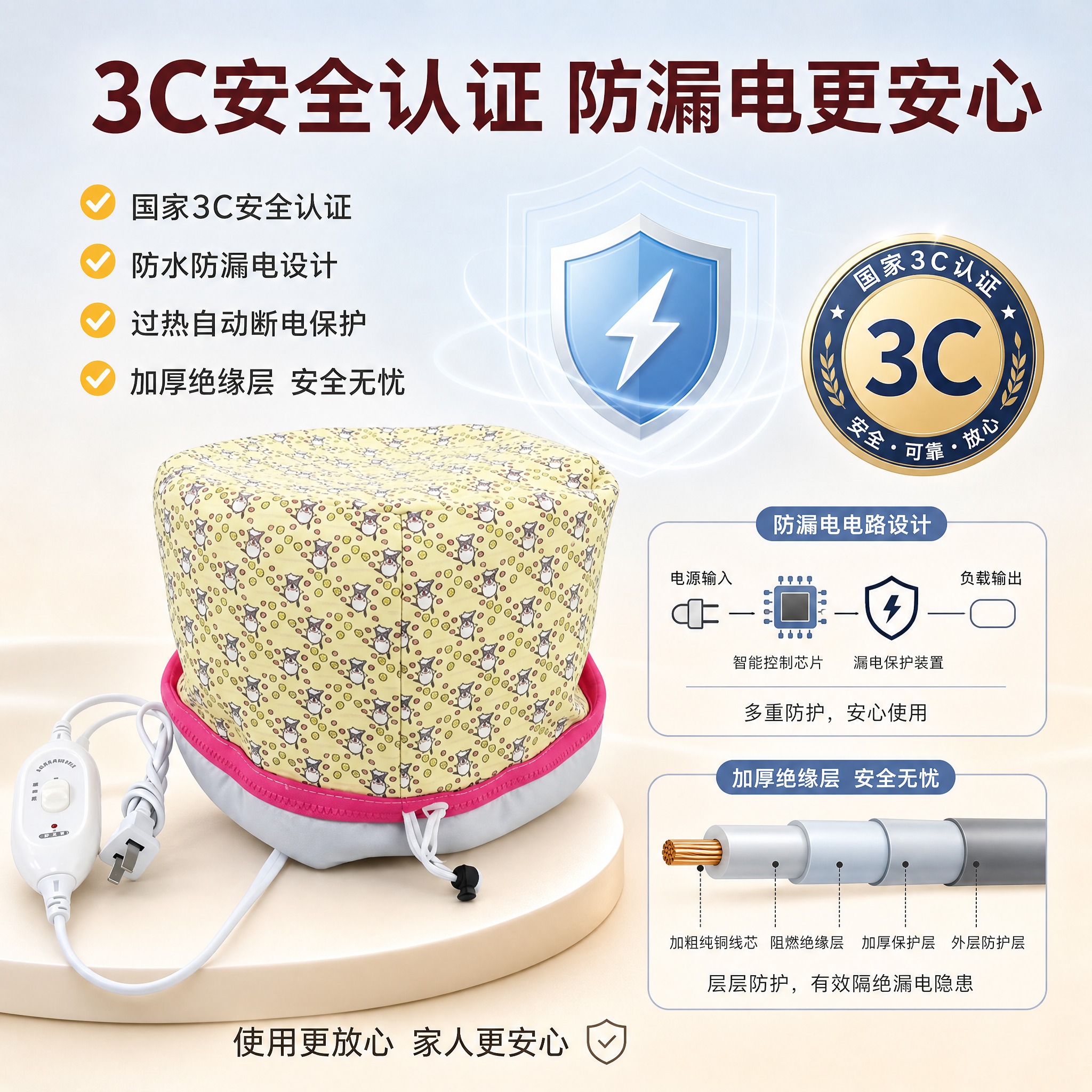 [主图-3] 安全认证与防漏电设计 信任背书图。 [统一基调]… - 图片创意预览