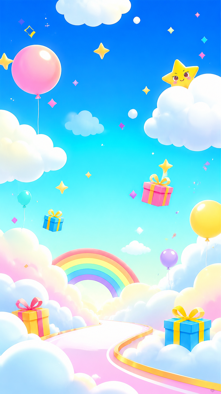 参考图风格，生成卡通渐变蓝天白云背景图，保留礼物盒、星星装饰元… - 图片创意预览