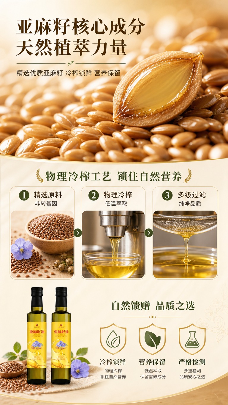 [商品] 成分/原料专页，以亚麻籽为核心原料展示；画面中可使用… - 图片创意预览
