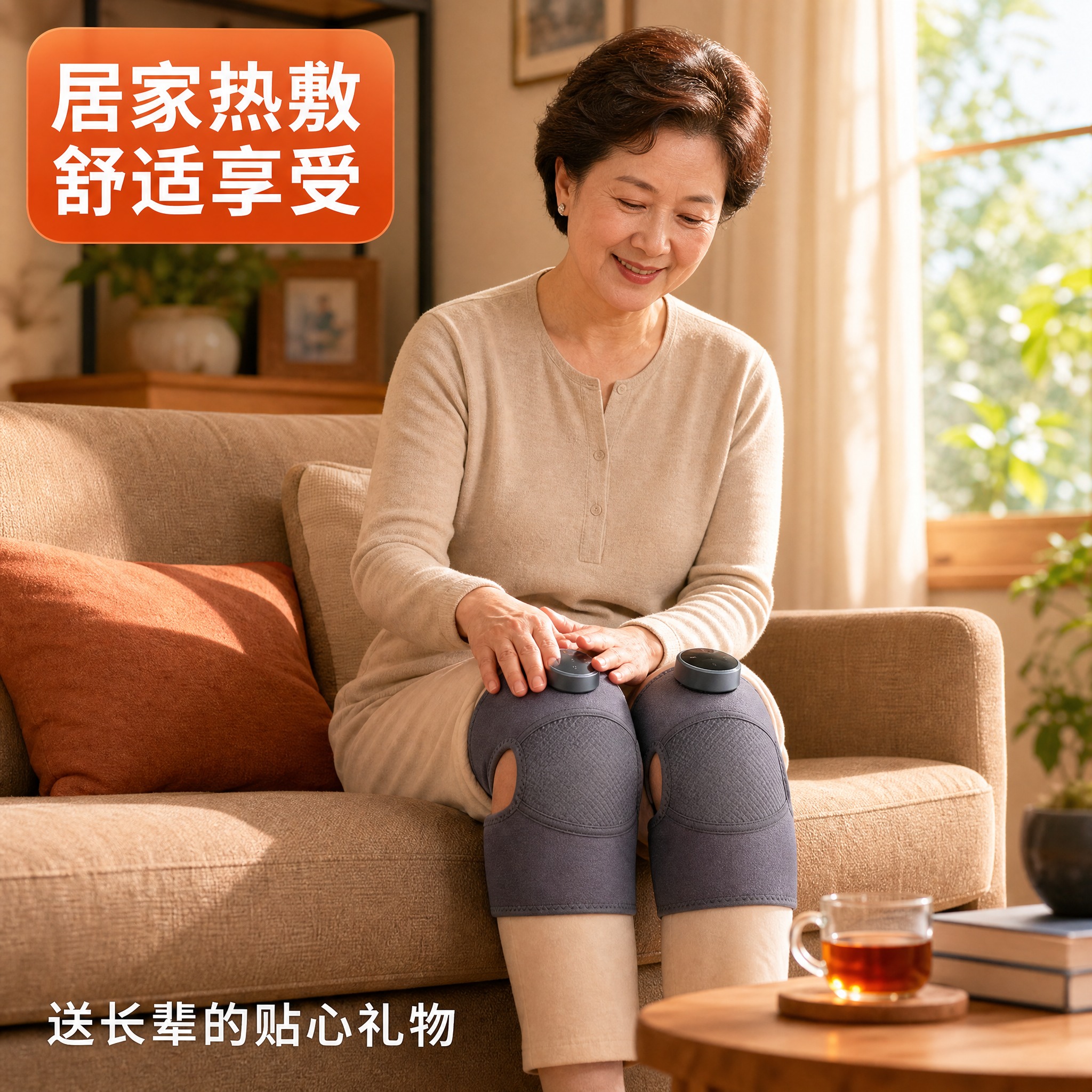 [主图-4] 真实使用场景，展示中老年人居家使用加热护膝的温馨… - 图片创意预览