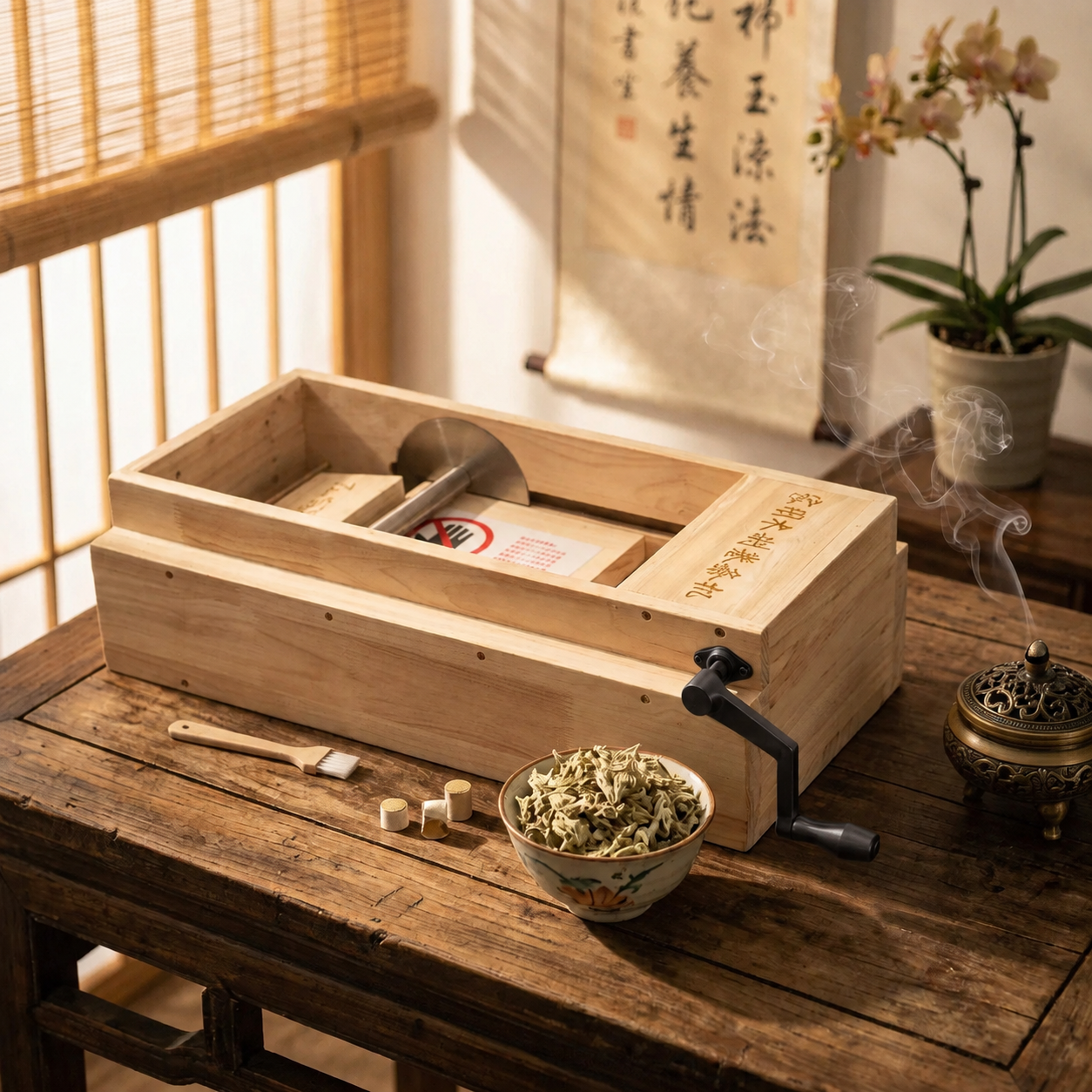 将图中铜金色的手摇把手换成黑色哑光金属质感，保持把手的形状、位… - 图片创意预览