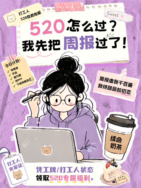 520奶茶饮品打工牛马拼贴插画风小红书封面预览效果