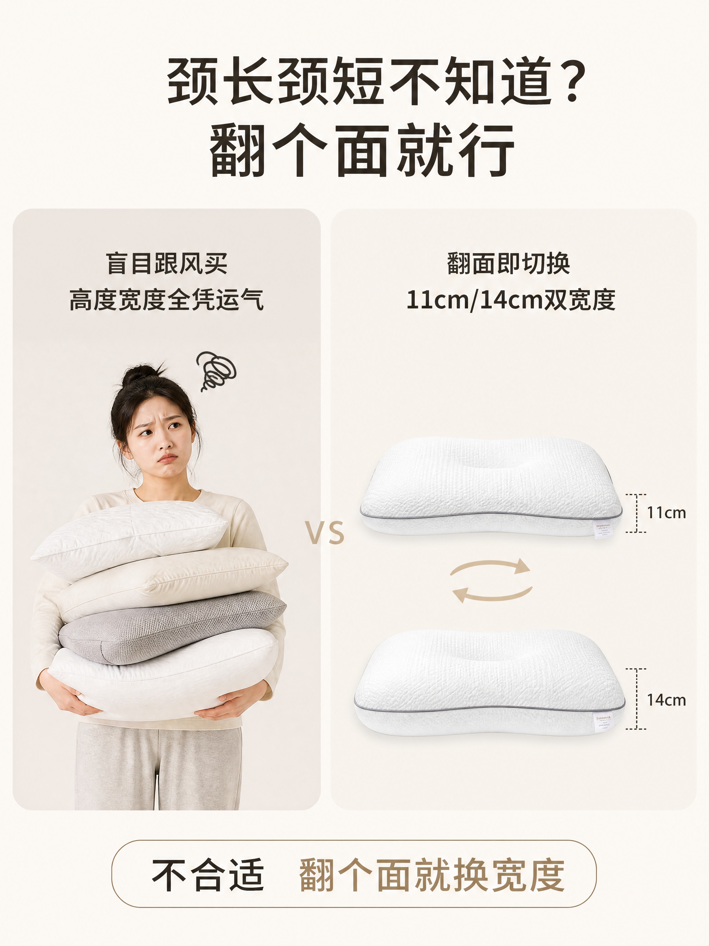 家纺详情页人群场景图，左右对比布局。左侧：一个人迷茫地拿着好几… - 图片创意预览