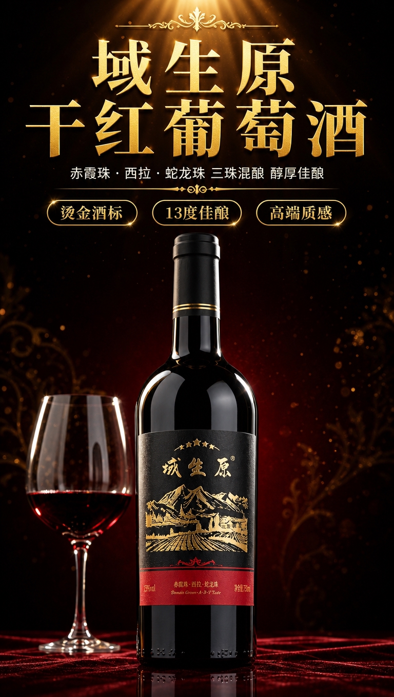 [商品] 使用【图1】域生原干红葡萄酒瓶身与左侧酒杯；保留黑色… - 图片创意预览