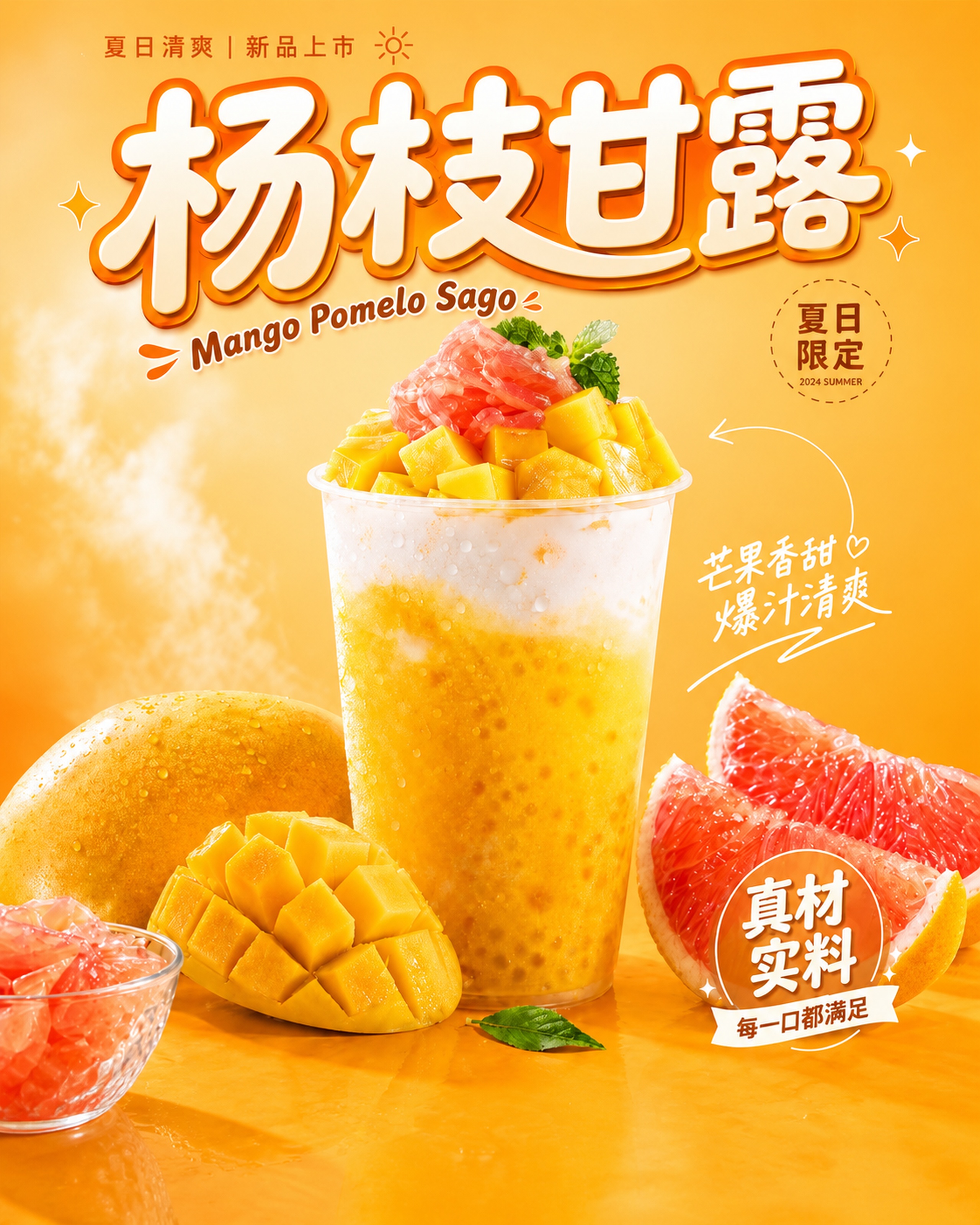 生成和参考图一模一样的杨枝甘露促销海报，保留所有文案和布局，提… - 图片创意预览