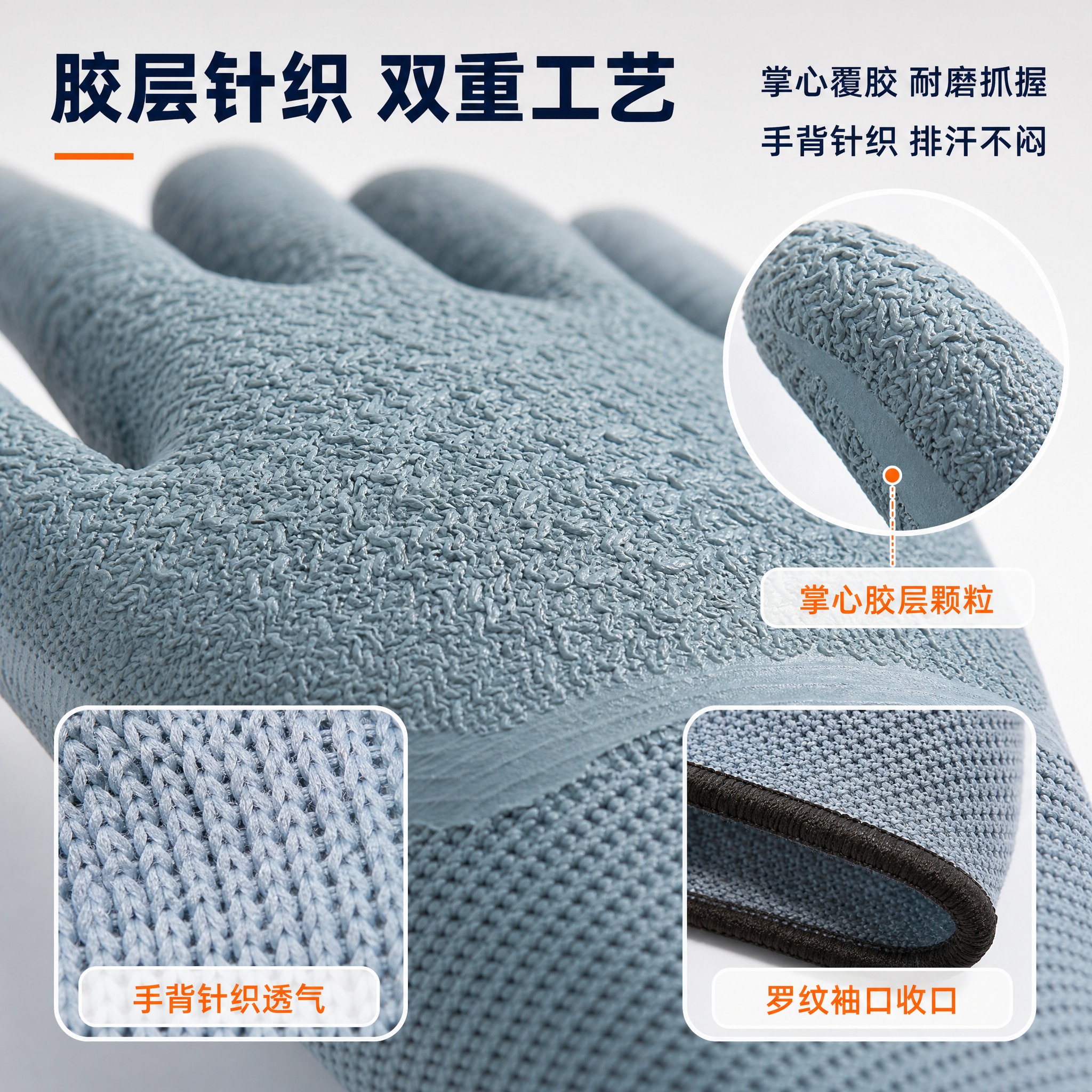 [主图3] 挂胶劳保手套（灰色掌部浸胶款）材质工艺细节页，唯一… - 图片创意预览