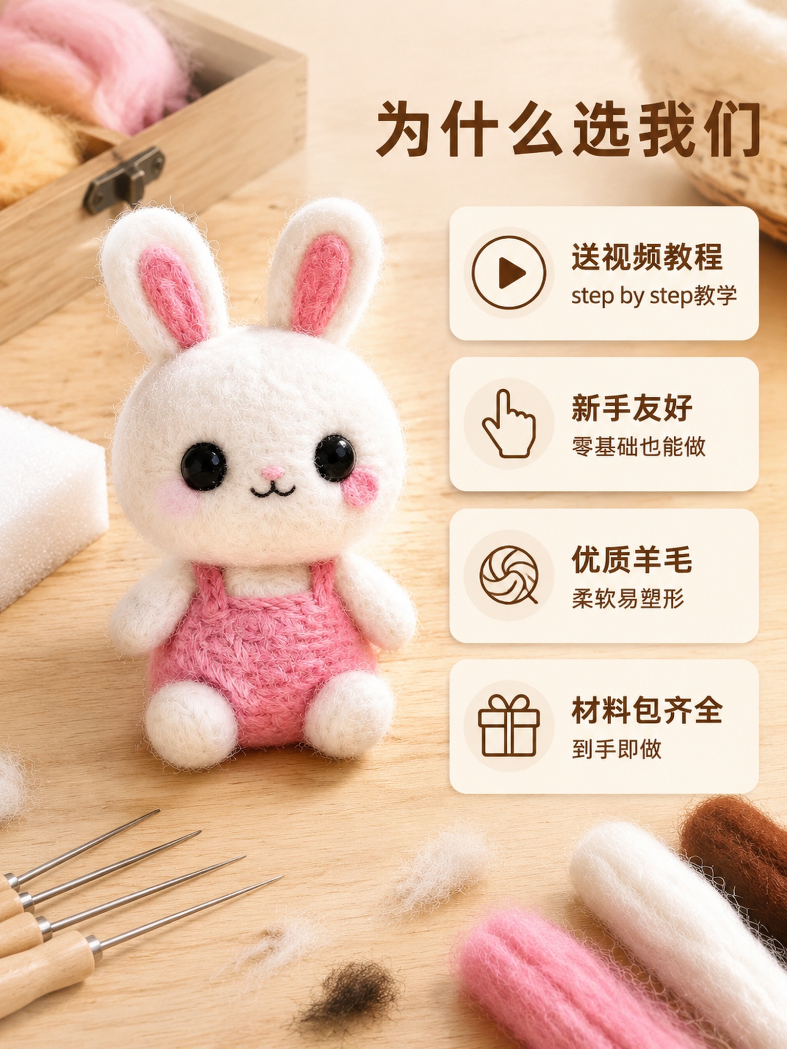 [主图-2] 羊毛毡戳戳乐核心亮点图 视频教程+新手友好 [氛… - 图片创意预览