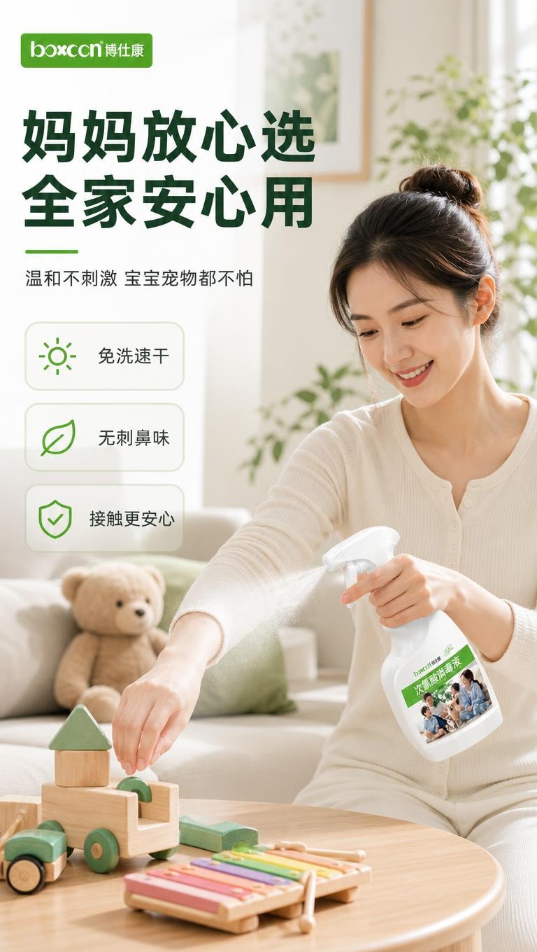 [商品] 使用【图1】博仕康次氯酸消毒液喷雾瓶；保留白色瓶身、… - 图片创意预览