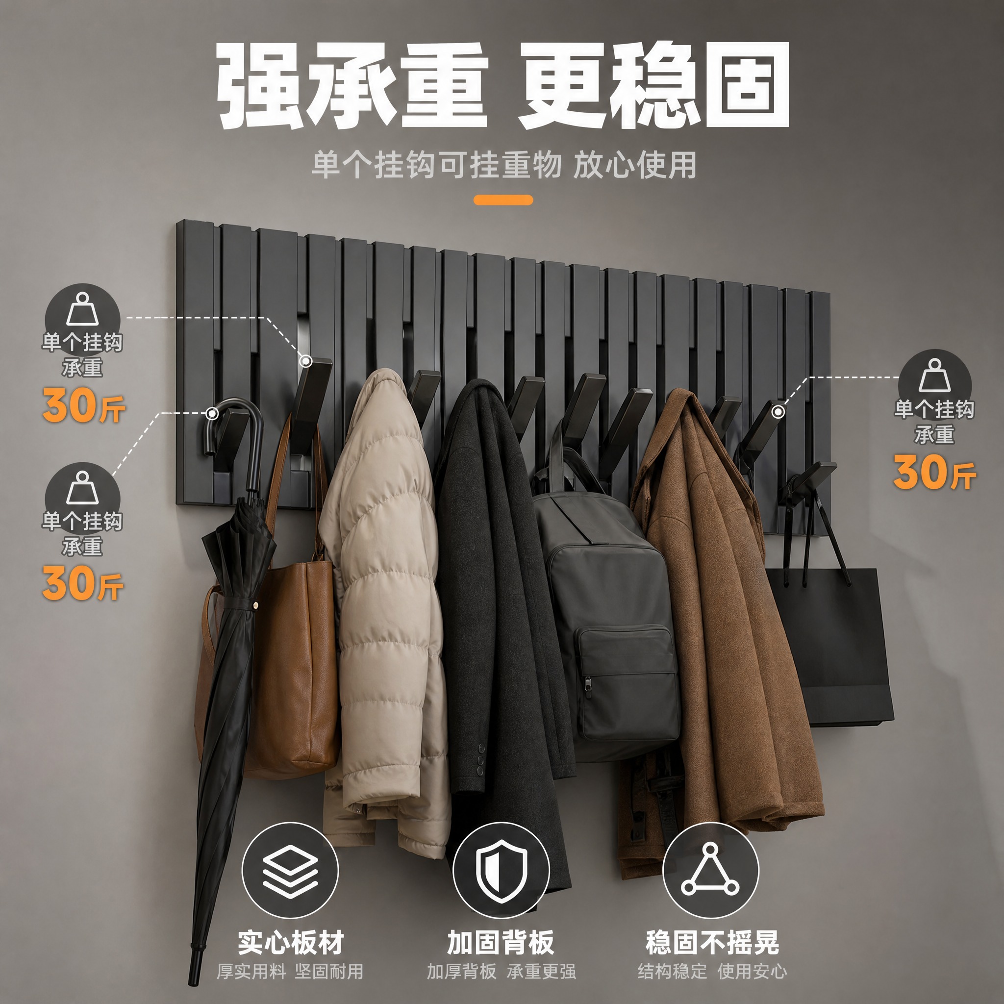 [主图-6] 承重能力与稳固性证明主图，展示钢琴键挂衣架的强承… - 图片创意预览
