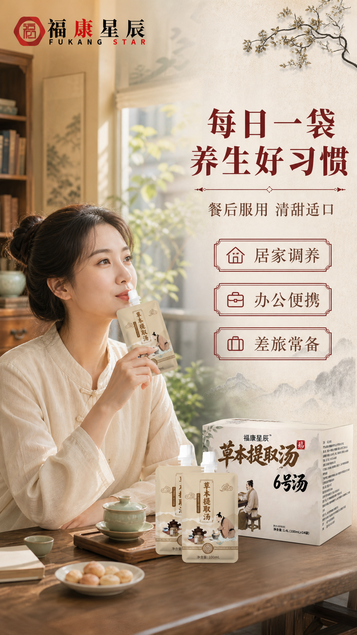 [商品] 使用【图1】福康星辰清补运脾饮吸嘴袋产品图；保留吸嘴… - 图片创意预览