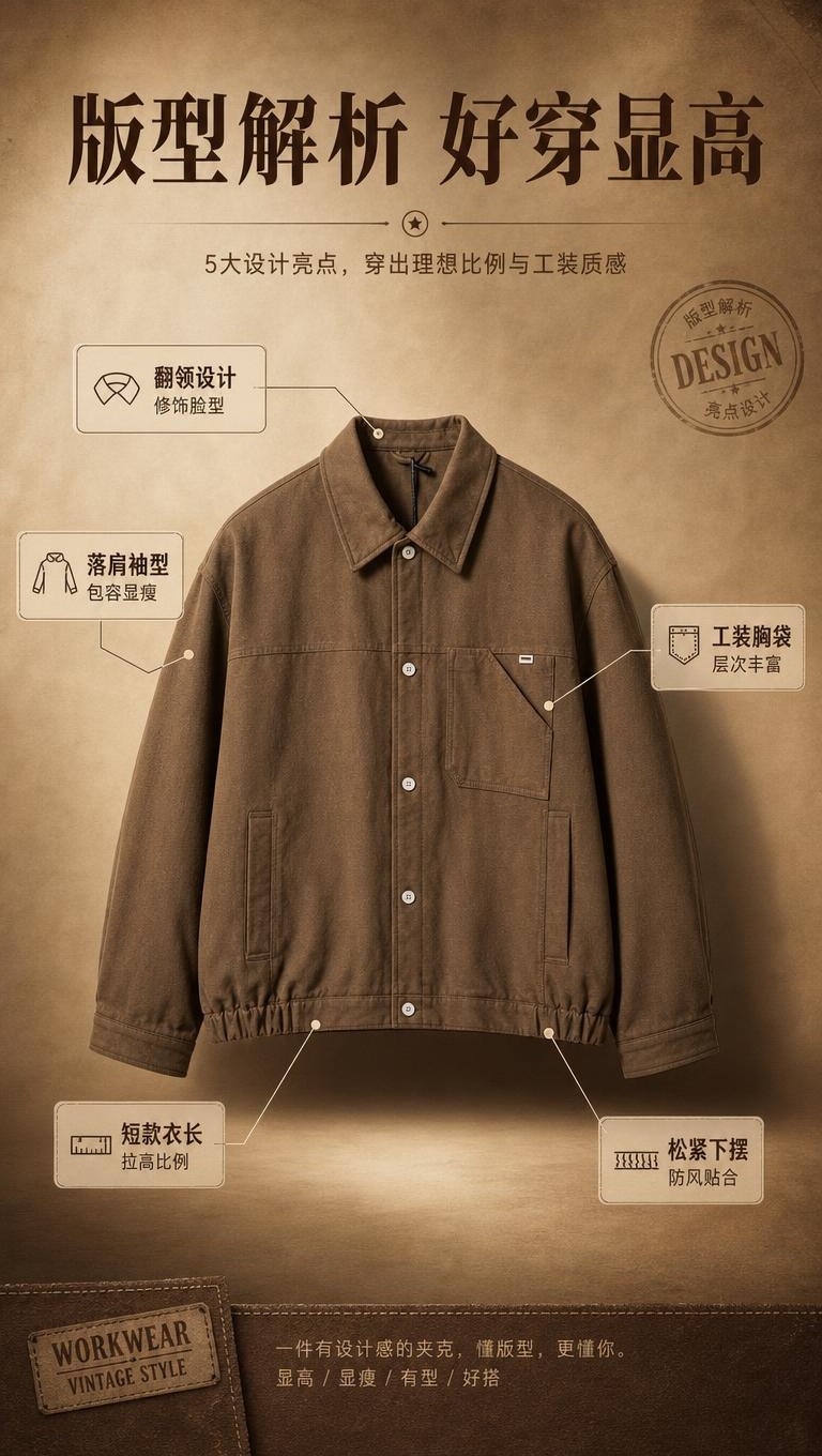 [商品] 使用【图1】棕色翻领短款夹克；商品处理：保留翻领、单… - 图片创意预览
