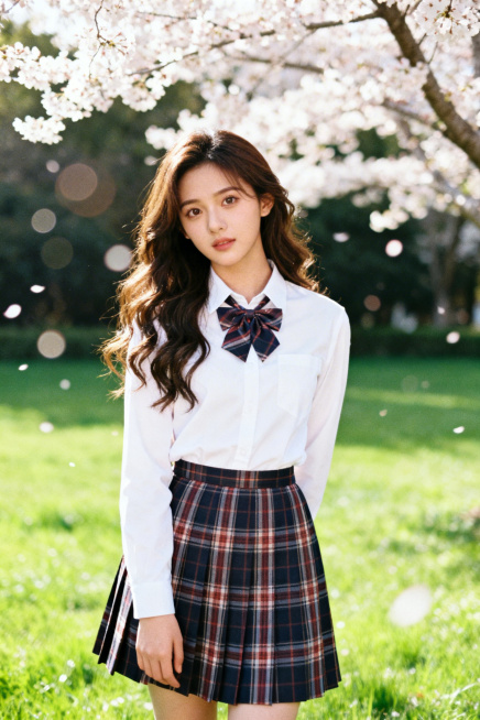 杨超越穿着JK制服，青春少女风格，日系学院风，精致写真，清晰自然，氛围感拉满预览效果
