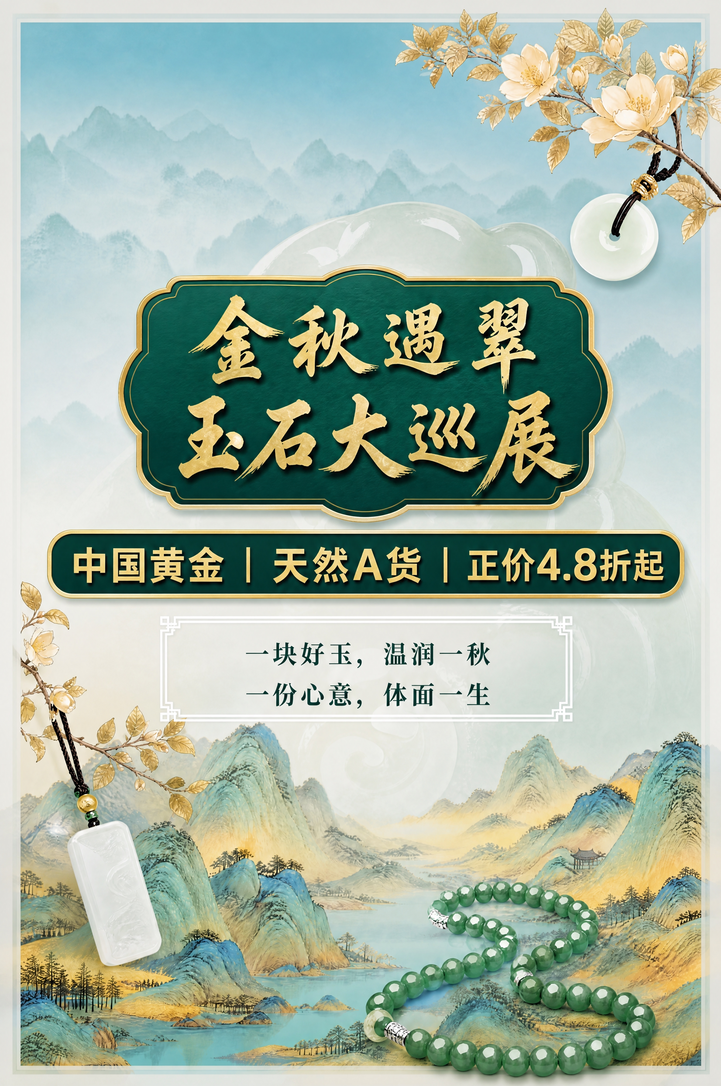 在原图基础上修改文字排版： 1. 主标题"金秋遇翠·玉石大巡展… - 图片创意预览