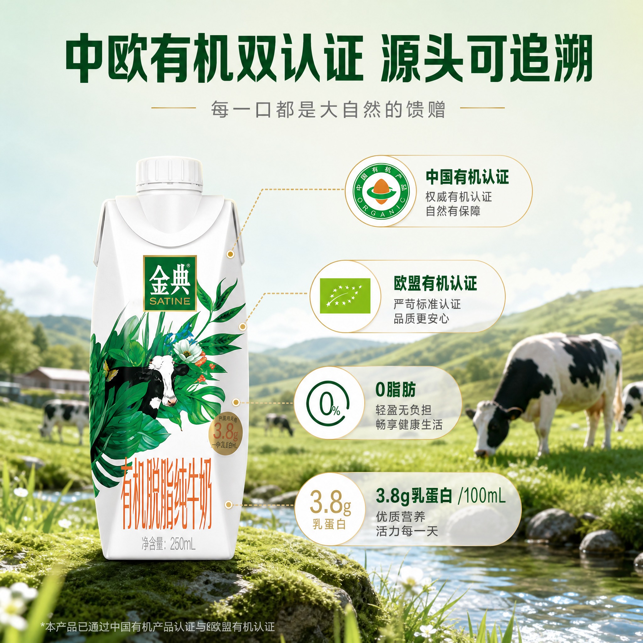 [主图-2] 金典有机脱脂纯牛奶 产地溯源与有机认证 核心信任… - 图片创意预览