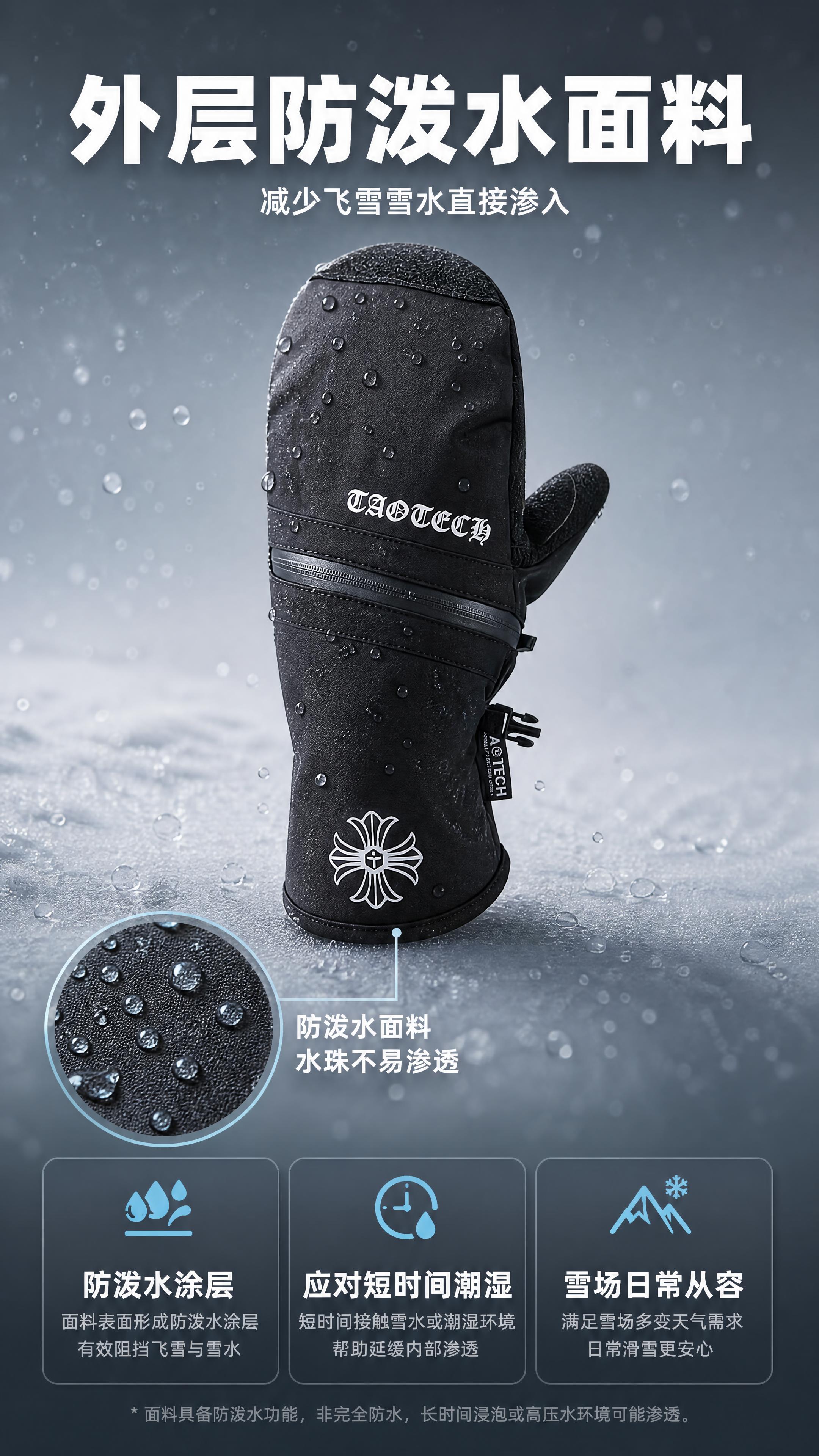 [商品] 使用【图1】TAOTECH 黑色连指滑雪闷子手套；保… - 图片创意预览