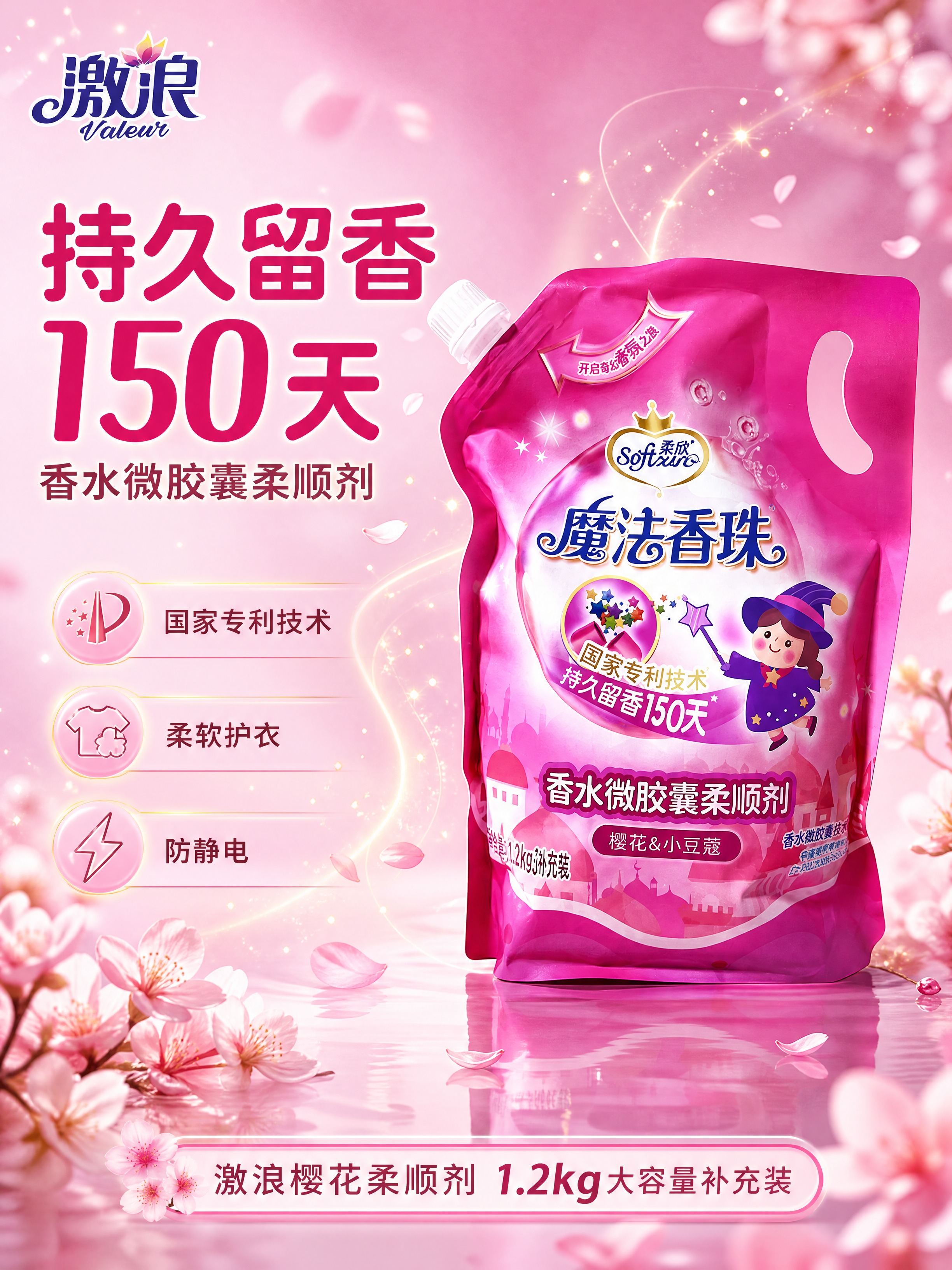 [商品] 使用【图1】激浪魔法香珠香水微胶囊柔顺剂1.2kg袋… - 图片创意预览