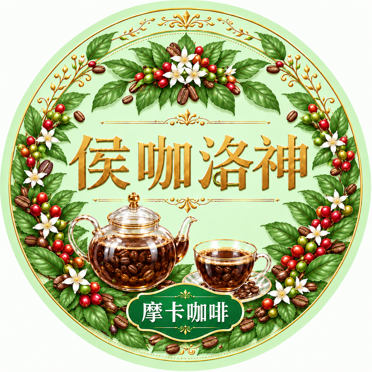基于参考图修改，将所有咖啡树叶的颜色调整为中等绿色——比当前的… - 图片创意预览