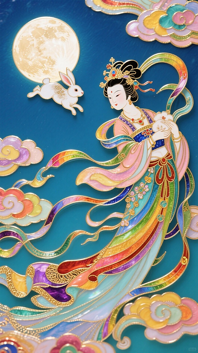 嫦娥奔月，敦煌风格