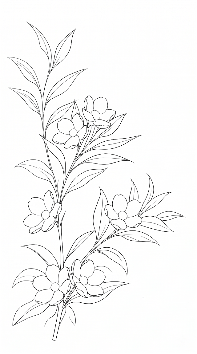 将图中的花卉变得更简约，只由线条勾勒而成，删除花朵中间的花芯