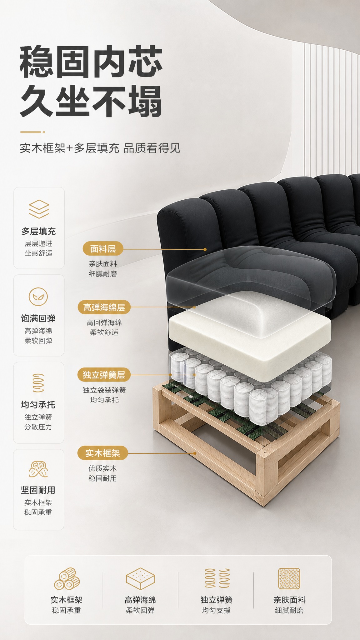 [商品] 使用【图1】S2307黑色蛇形模块化沙发；保留外观结… - 图片创意预览